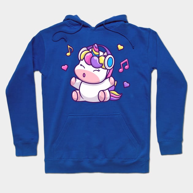 Cute Unicorn Listening Music With Headphone Hoodie by Catalyst Labs